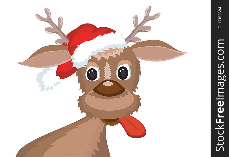 Funny deer in the Santas hat