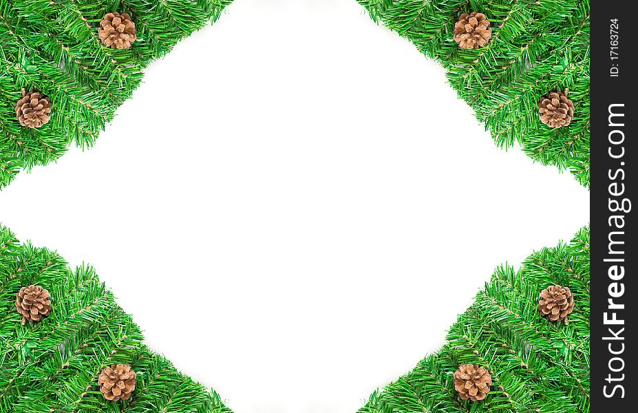 Christmas green framework with Pine needles and cones isolated. Christmas green framework with Pine needles and cones isolated