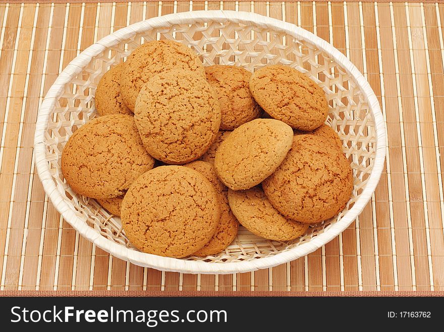 Oatmeal cookies in a wicker basket