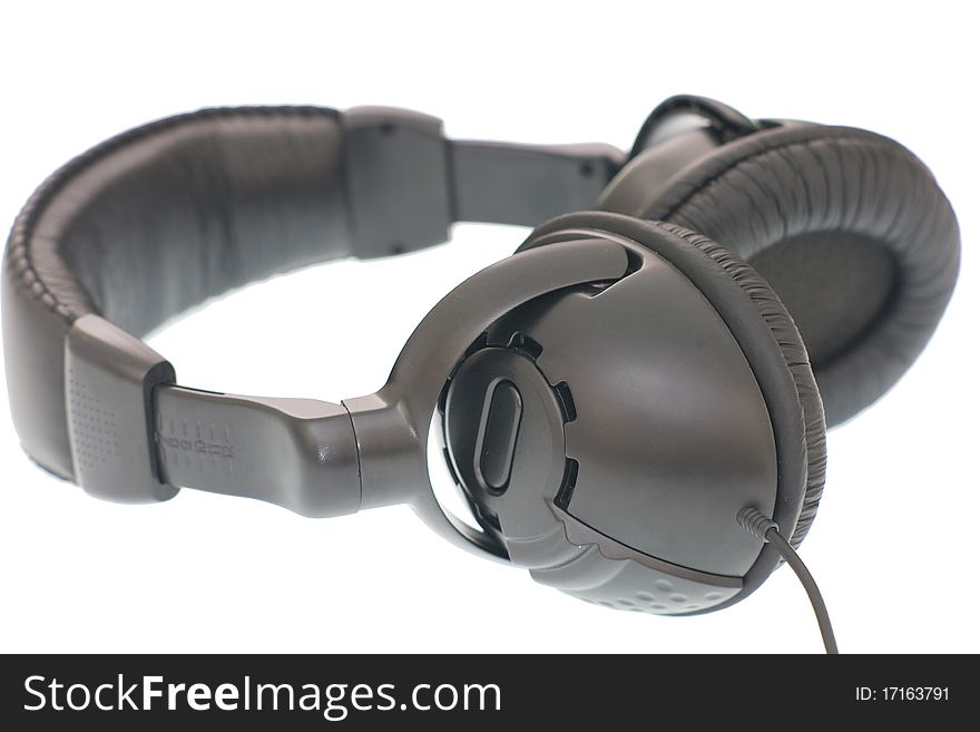 Close up of the black headphone isolated on white