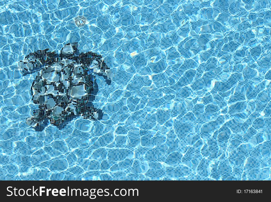 Refection of Blue water in Sea Turtle mosaic Swimming pool with Ripple