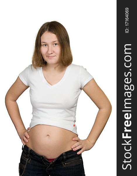 Portrait of pregnant woman over white. Portrait of pregnant woman over white