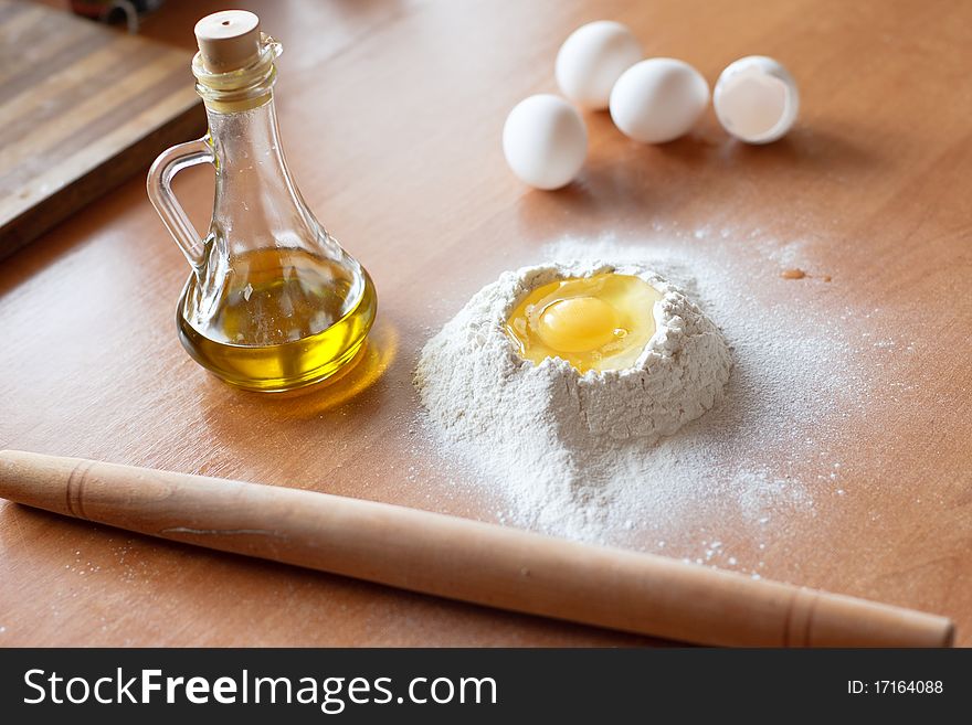 The preparations for making fresh homemade bread. The preparations for making fresh homemade bread.