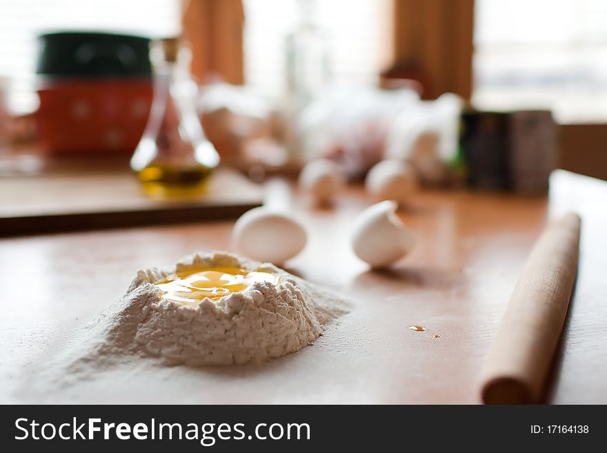 Fine flour and eggs prepared for baking. Fine flour and eggs prepared for baking.