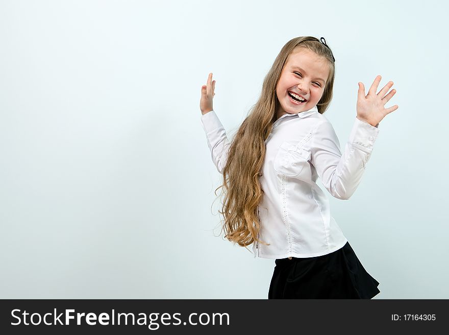 Portrait of cute funny smiling girl indoors