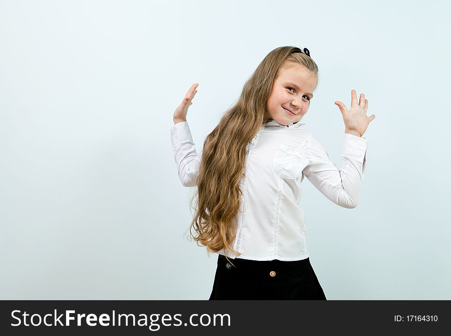 Portrait of cute funny smiling girl indoors