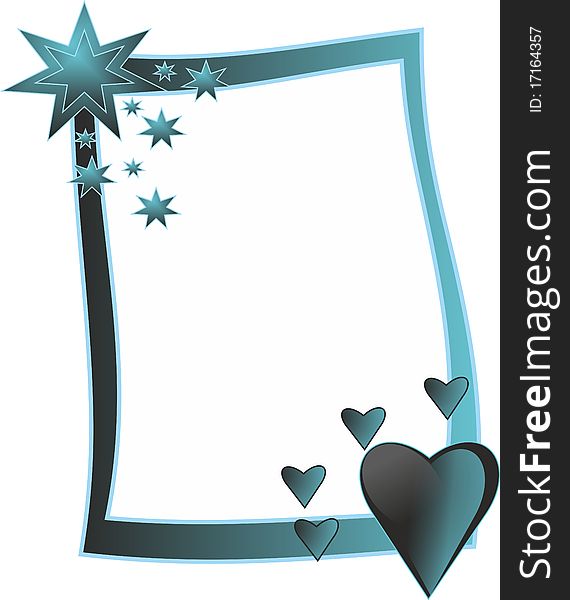 The curved blue frame with hearts and stars