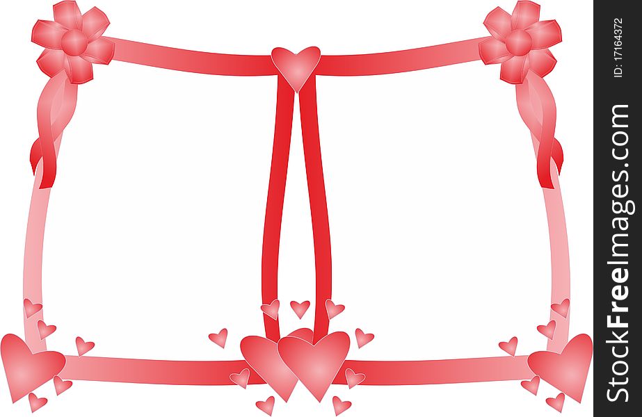 Romantic red box for two with hearts and bows. Romantic red box for two with hearts and bows