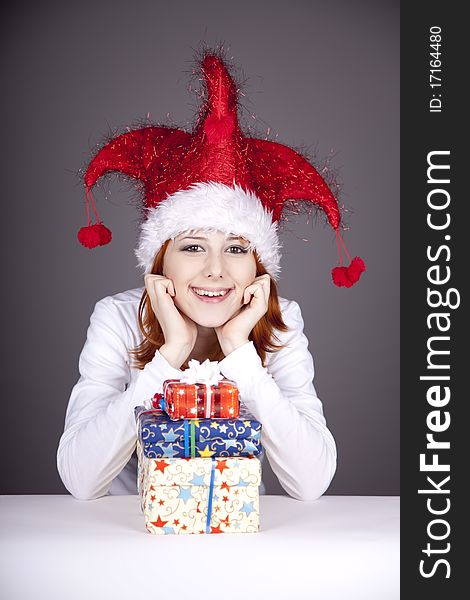Funny Red-haired Girl In Christmas Cap