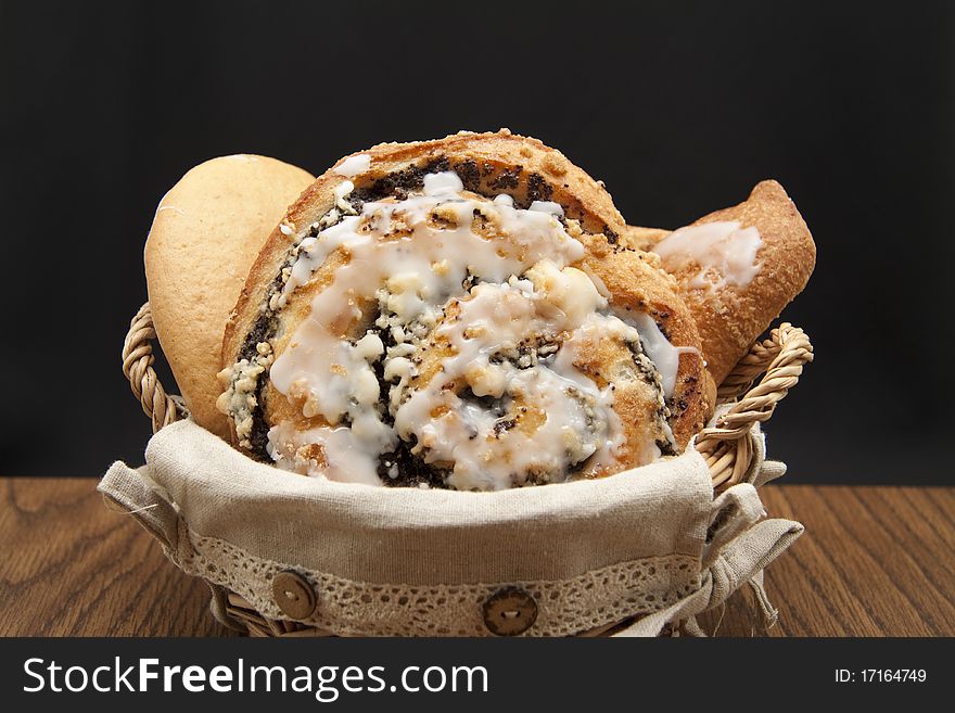 Poppy and nut pastry in the basket. Poppy and nut pastry in the basket