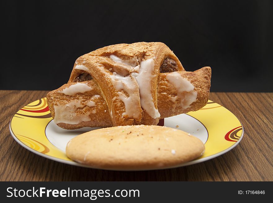 Nut pastry on porcelain plate