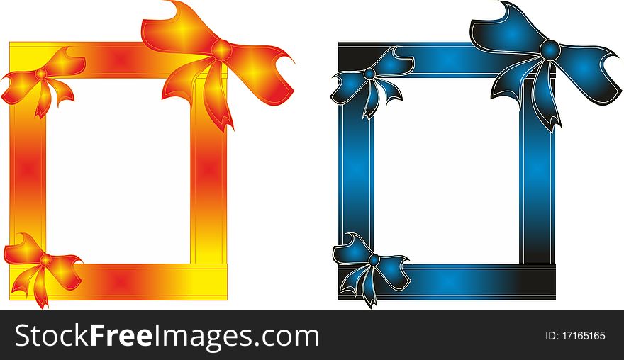 Two frames with ribbons under the pictures