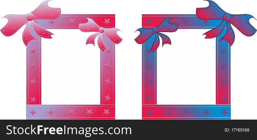 Two frames with ribbons and stars under the photos. Two frames with ribbons and stars under the photos