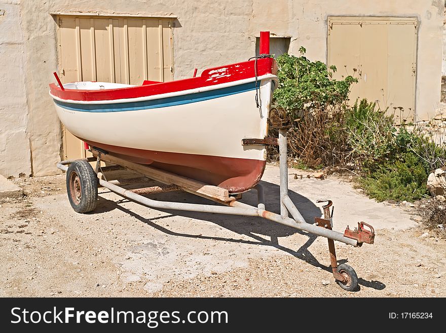 Small fishing boat on trailer. Small fishing boat on trailer