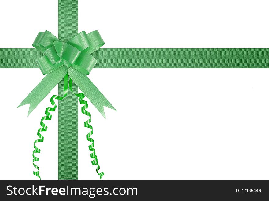 Artistic Green Ribbon Bow Over White Background