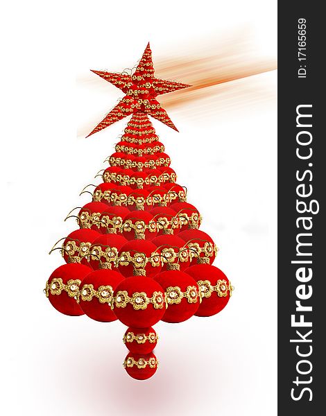 Red comet star decoration and christmas tree