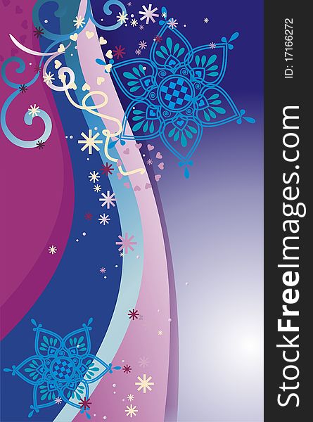 Winter background with blue snowflakes