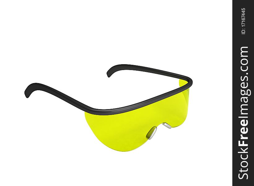 Yellow science goggles isolated on white background
