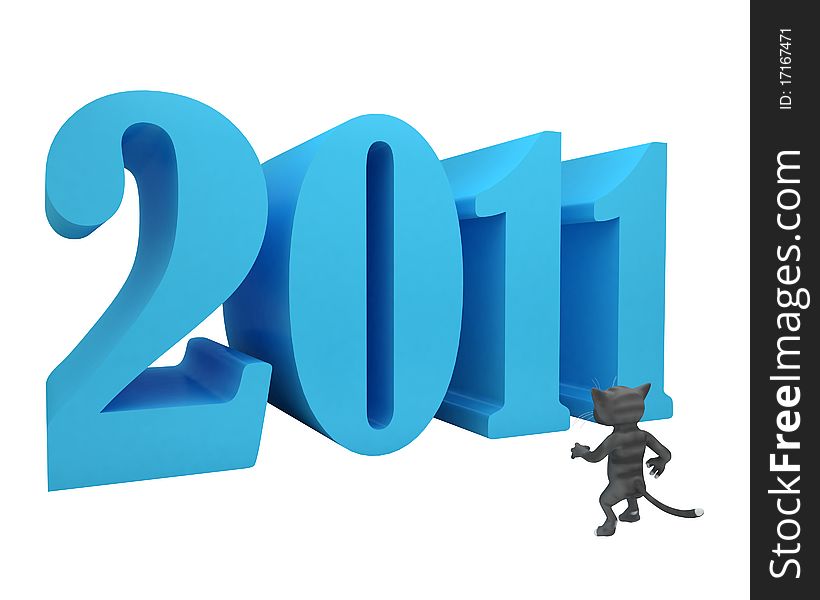 Little kitten surprised by big 2011 3d-text