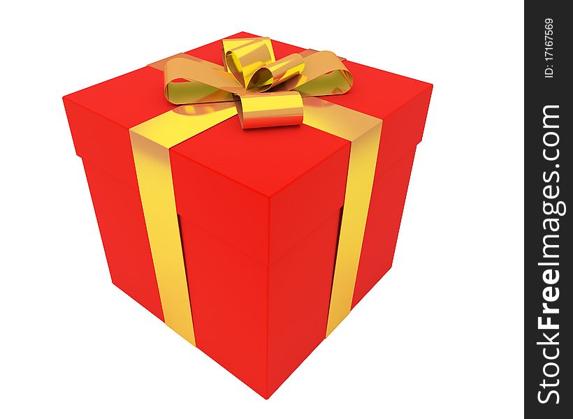 Bright red gift box with gold ribbon