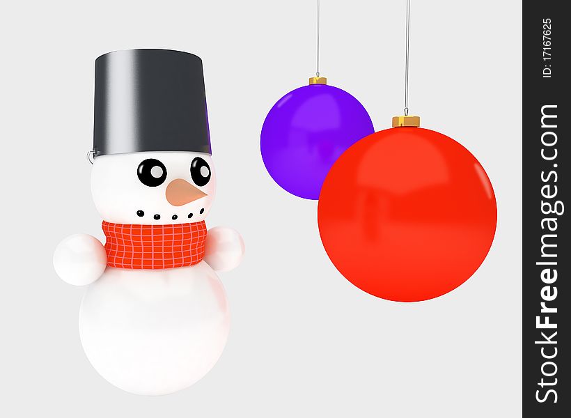 Tiny snowman and christmas tree decor isolated