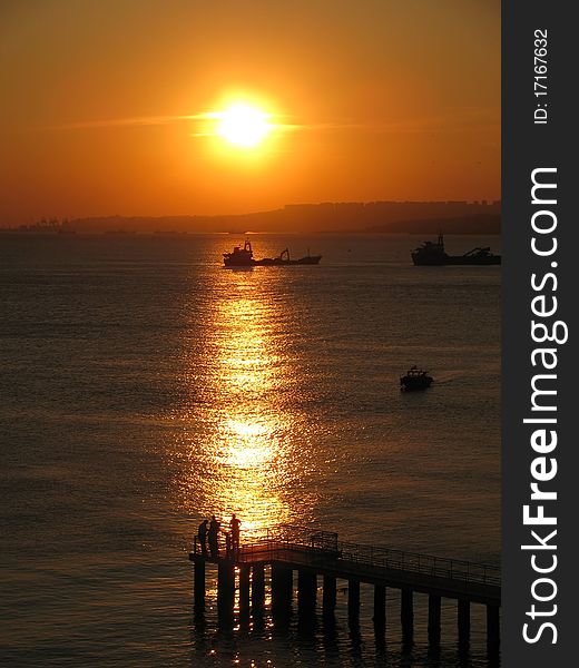 View of the sunset on the sea, Istanbul