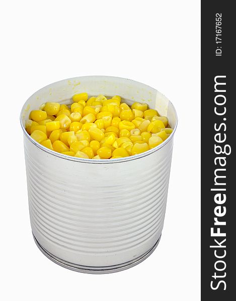 Open Can Of Corn Over White Background_upd