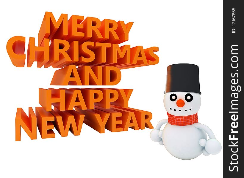 Happy snowman wishes you merry christmas and happy new year. isolated on white. Happy snowman wishes you merry christmas and happy new year. isolated on white