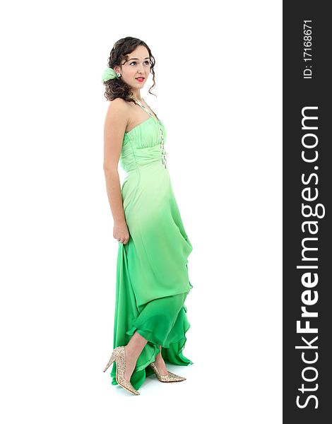 Attractive Woman In Elegant Green Dress