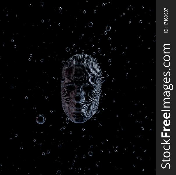 3d male head made form Spheres  on black background  Digitally created 3d illustration. 3d male head made form Spheres  on black background  Digitally created 3d illustration