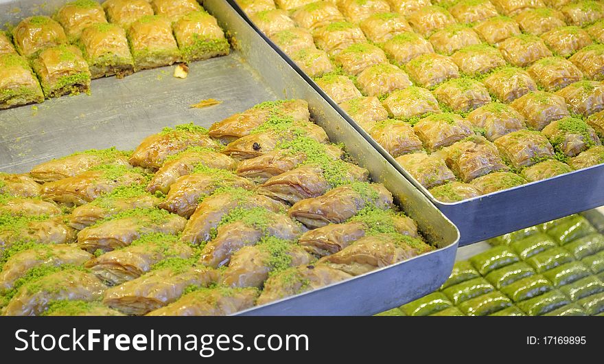 Turkish baklava in shop window