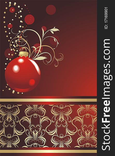 Red ball with Christmas tinsel. Background for wrapping. Illustration. Red ball with Christmas tinsel. Background for wrapping. Illustration