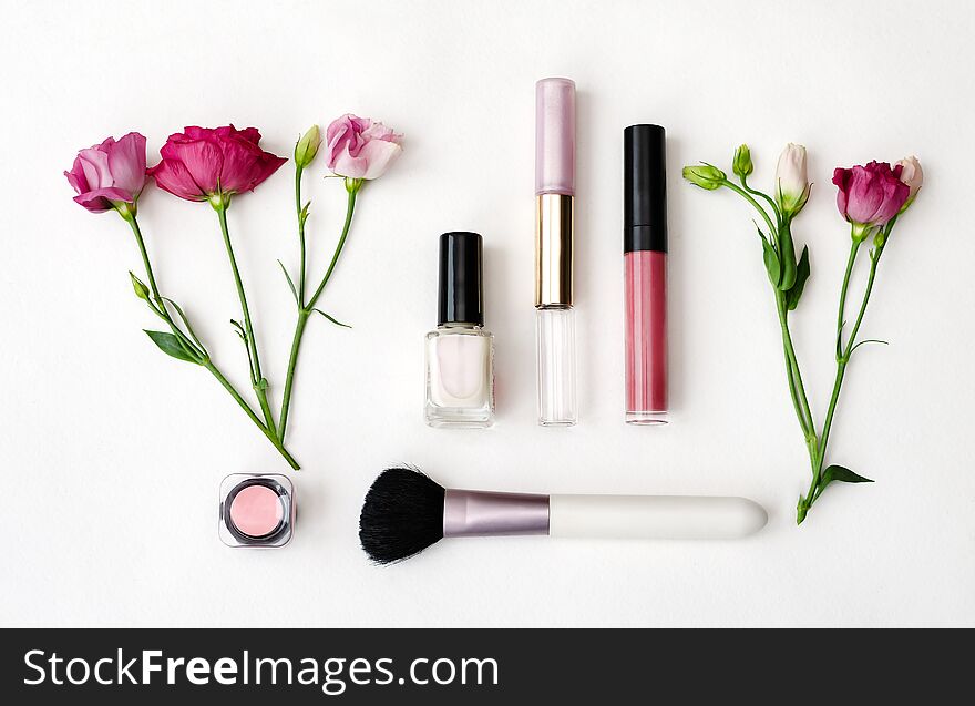 Brushes, Flowers And Cosmetics