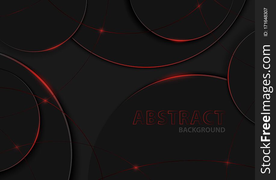 Abstract Geometric Circular Pattern on Black Background - Modern Illustration with Circles with Gloving Edges and Shadows, Vector Graphic