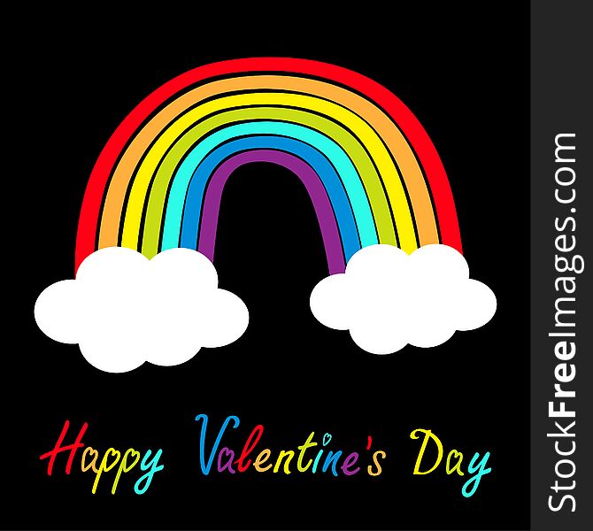 Happy Valentines Day. Rainbow icon. Two clouds in the sky. Colorful line set. Cloud shape. Cute cartoon kawaii kids clip art. Greeting card. LGBT Gay flag symbol. Flat design Black background Vector