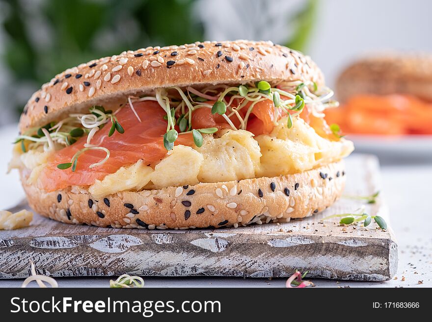 Breakfast Sandwich On Bagel With Salmon,egg