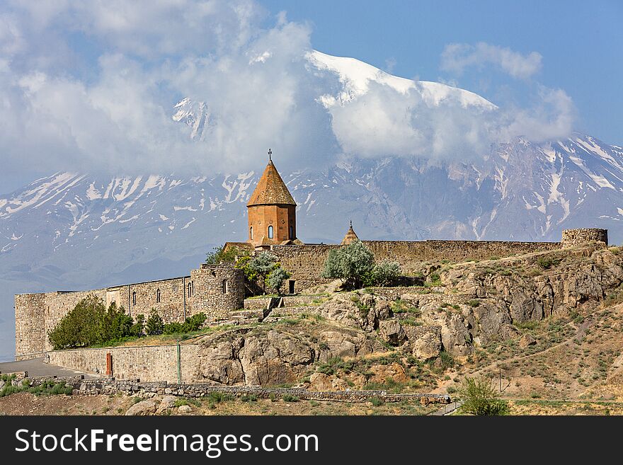 Khor Virap church with Ararat Mountain in the background, Armenia. Khor Virap church with Ararat Mountain in the background, Armenia