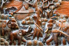 Farmer And Elephant Wood Carving Background Stock Photo Farmer And Elephant Wood Carving Background Stock Photo