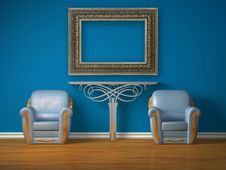 Two Luxurious Chairs With Metallic Table And Frame Royalty Free Stock Photos