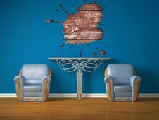 Two Luxurious Chairs With Metallic Table And Hole Royalty Free Stock Image