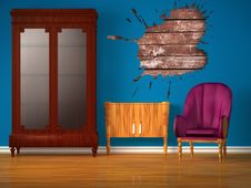 Cupboard With Table, Purple Chair And Splash Hole Royalty Free Stock Photos