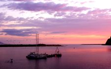 Anchored Sail Boats During Sunset Royalty Free Stock Photography Anchored Sail Boats During Sunset Royalty Free Stock Photography