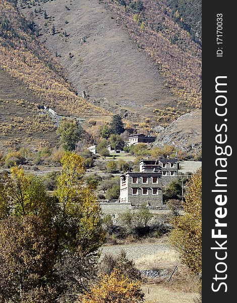 Tibetan village near mountains,western sichuan of china