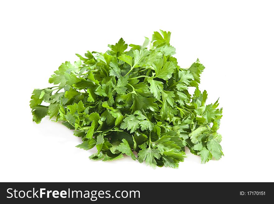 A bunch of parsley on a white background