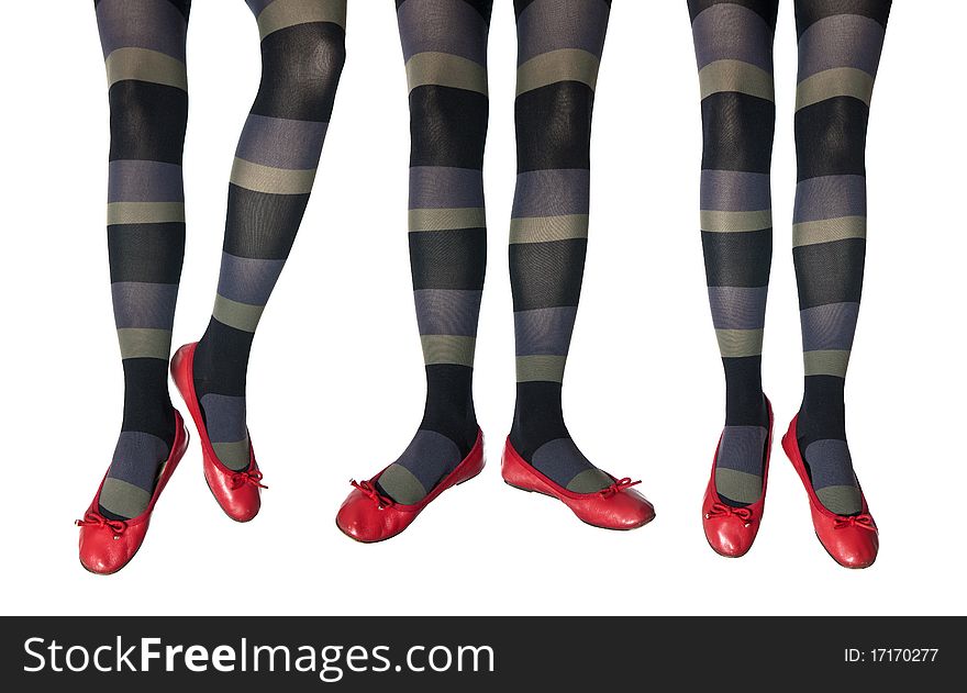 Studio photo of the female legs in colorful tights