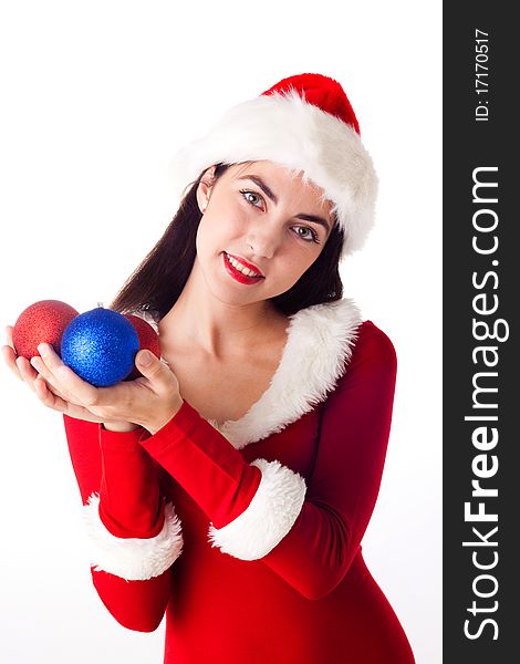 Santa Girl Holding A Christmas Ball