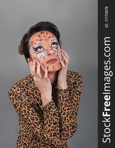 Portrait Of Girl With Leopard S Face-art