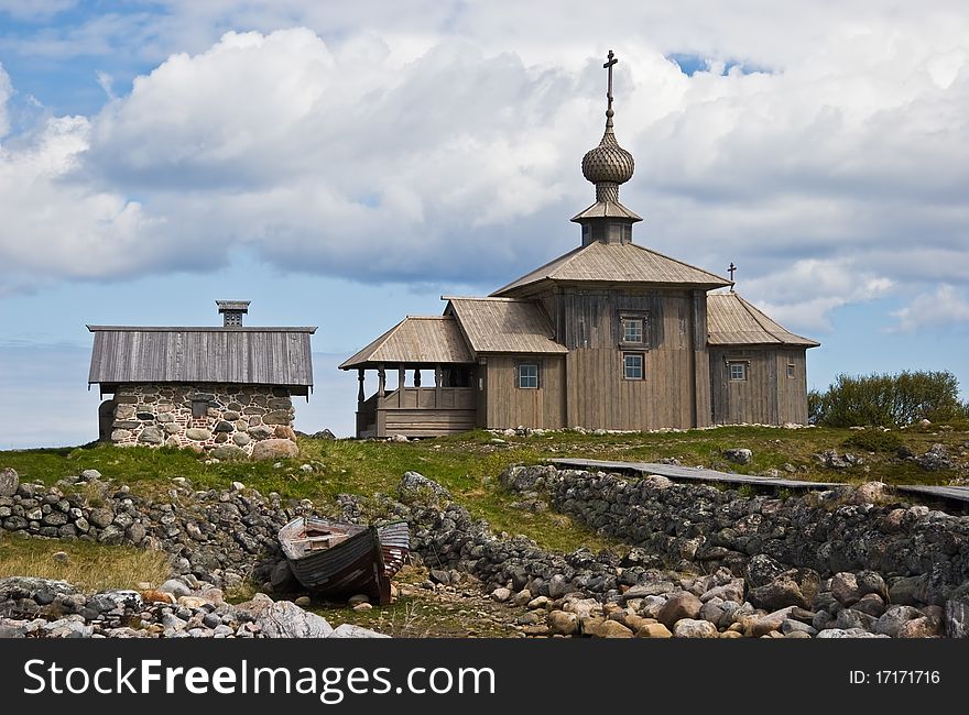 Saint Andrew Orthodox chapel on Greater Zayatsky island of Solovki islands, White Sea, Northern Russia. Saint Andrew Orthodox chapel on Greater Zayatsky island of Solovki islands, White Sea, Northern Russia.