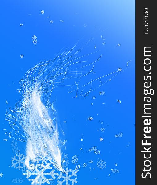 Blue Christmas background with snowflakes and snowstorm