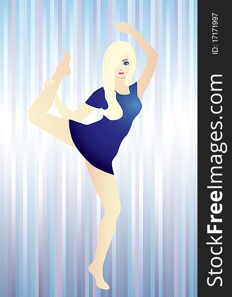 Vector dancing girl on a background of blue stripes. Vector dancing girl on a background of blue stripes.